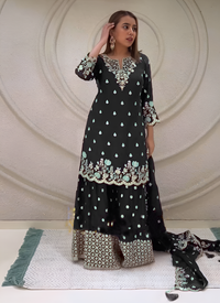 Thumbnail for Aastha Fashion Black Heavy Chinon Silk Festival Wear Suit