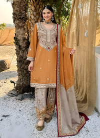 Thumbnail for Aastha Fashion Orange Heavy Faux Georgette Festival Wear Suit