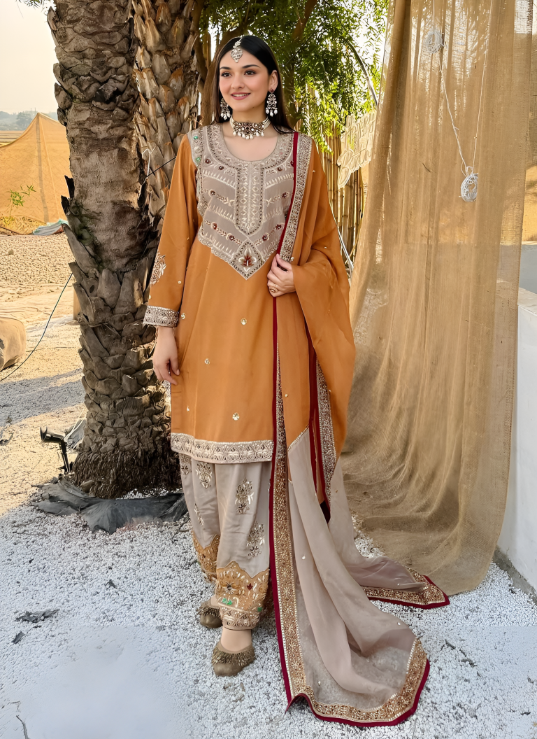 Aastha Fashion Orange Heavy Faux Georgette Festival Wear Suit