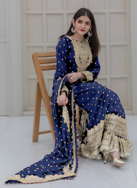 Thumbnail for Aastha Fashion Navy Blue Pure Heavy Georgette Festival Wear Suit