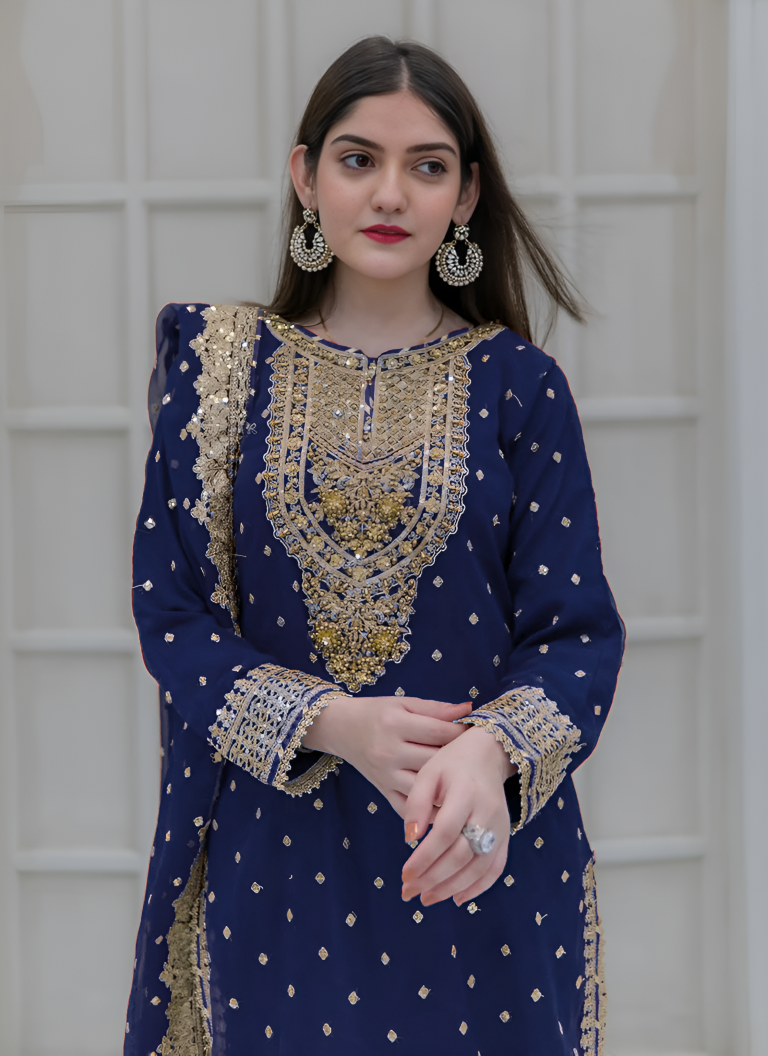 Aastha Fashion Navy Blue Pure Heavy Georgette Festival Wear Suit