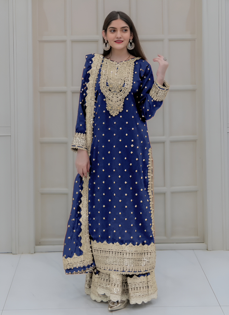Aastha Fashion Navy Blue Pure Heavy Georgette Festival Wear Suit