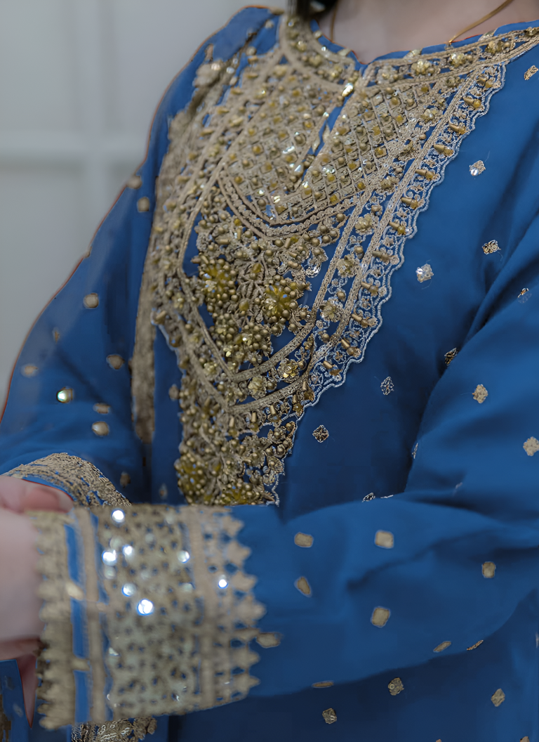Aastha Fashion Teal Blue Pure Heavy Georgette Festival Wear Suit