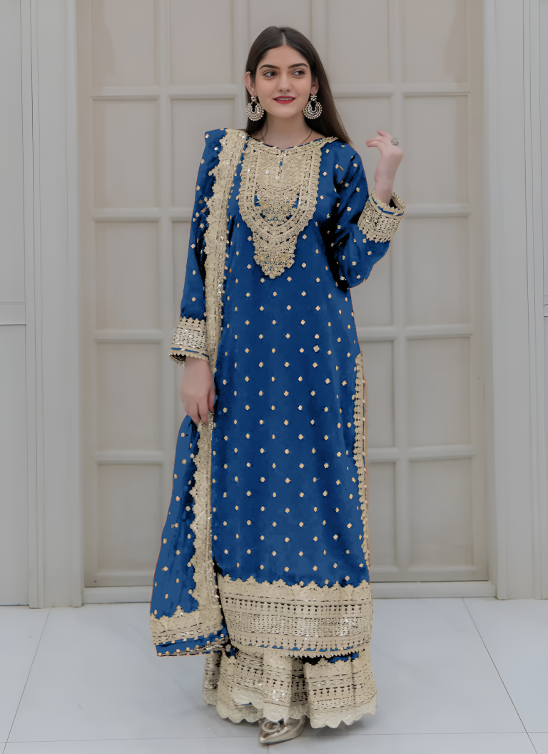 Aastha Fashion Teal Blue Pure Heavy Georgette Festival Wear Suit