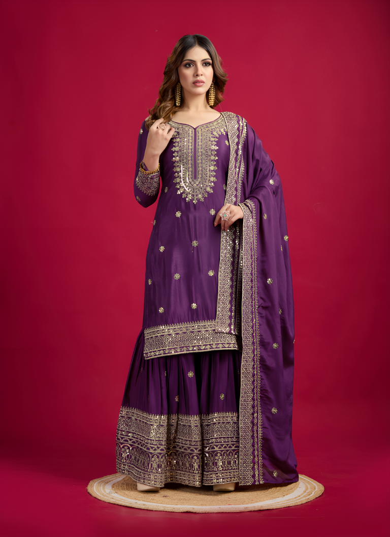 Aastha Fashion Purple Pure Heavy Chinnon Silk Festival Wear Suit