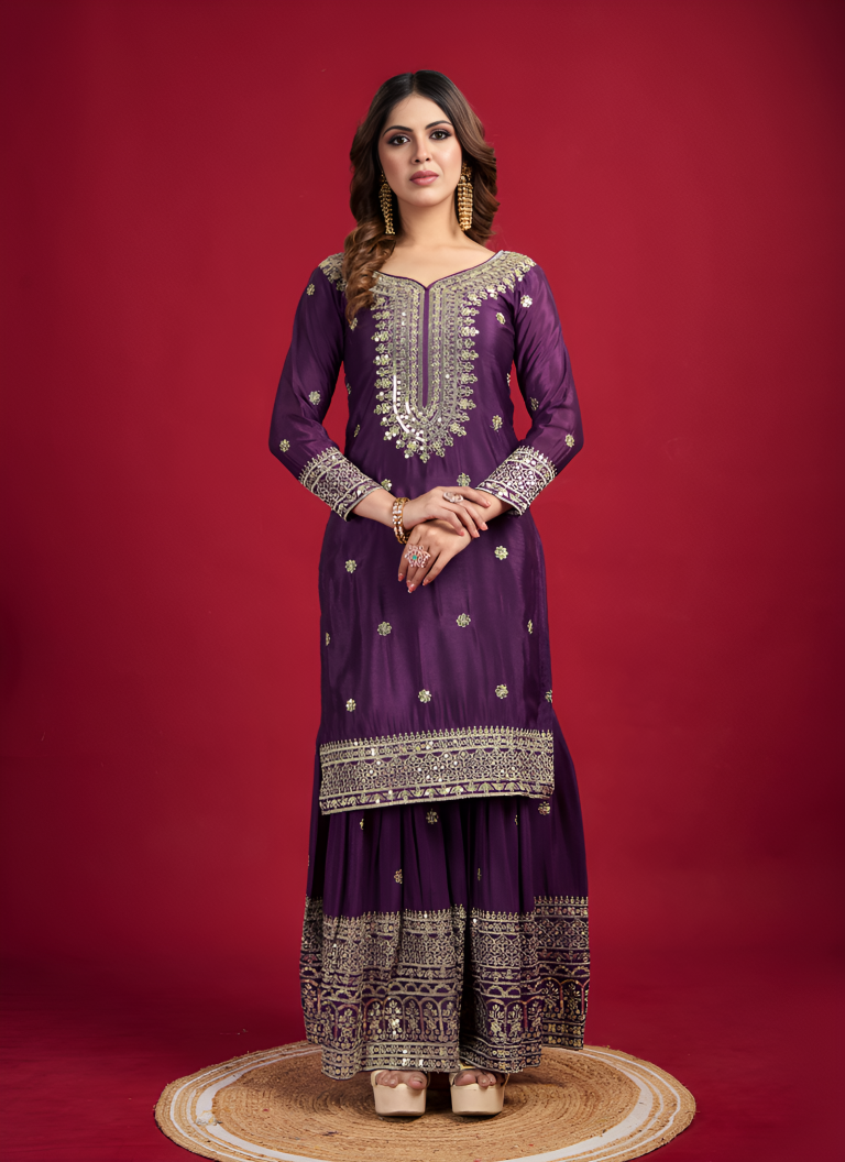 Aastha Fashion Purple Pure Heavy Chinnon Silk Festival Wear Suit