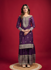 Thumbnail for Aastha Fashion Purple Pure Heavy Chinnon Silk Festival Wear Suit