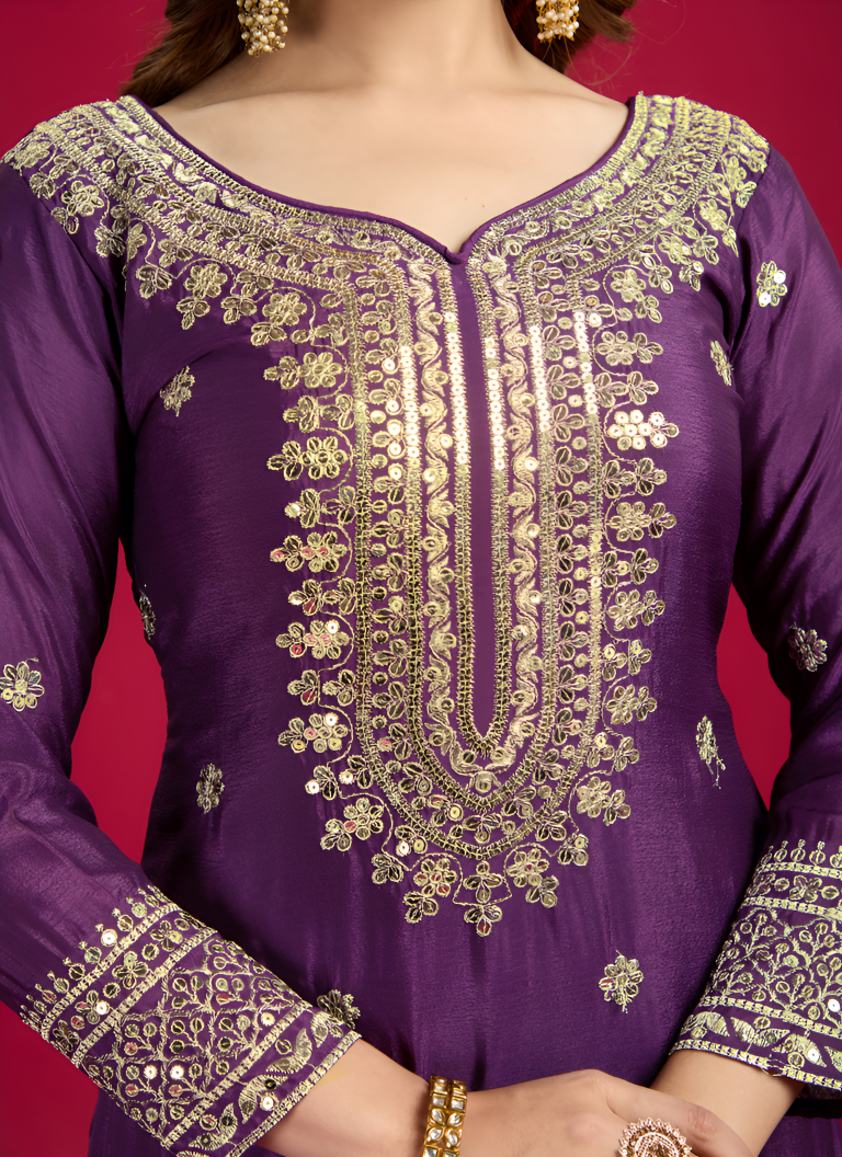 Aastha Fashion Purple Pure Heavy Chinnon Silk Festival Wear Suit