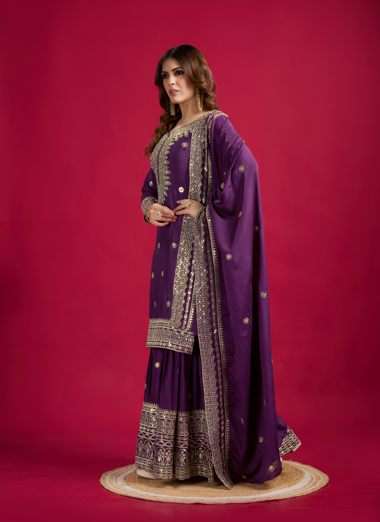 Aastha Fashion Purple Pure Heavy Chinnon Silk Festival Wear Suit