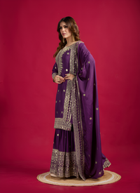 Thumbnail for Aastha Fashion Purple Pure Heavy Chinnon Silk Festival Wear Suit