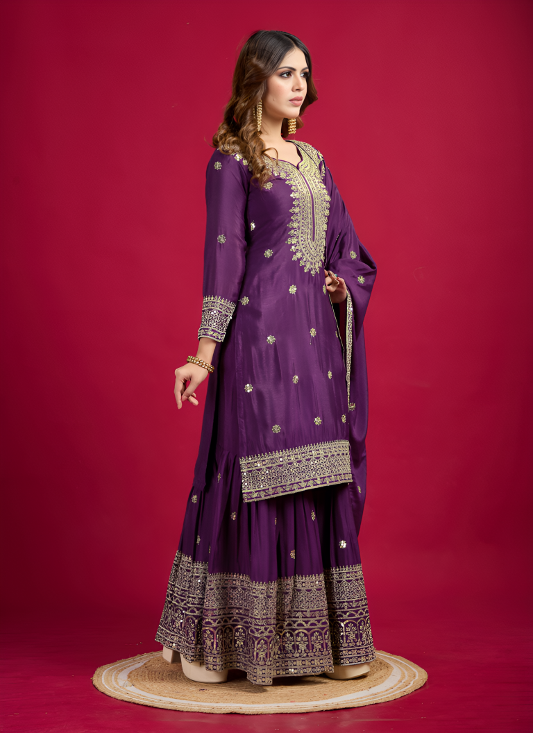 Aastha Fashion Purple Pure Heavy Chinnon Silk Festival Wear Suit