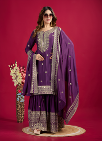 Thumbnail for Aastha Fashion Purple Pure Heavy Chinnon Silk Festival Wear Suit