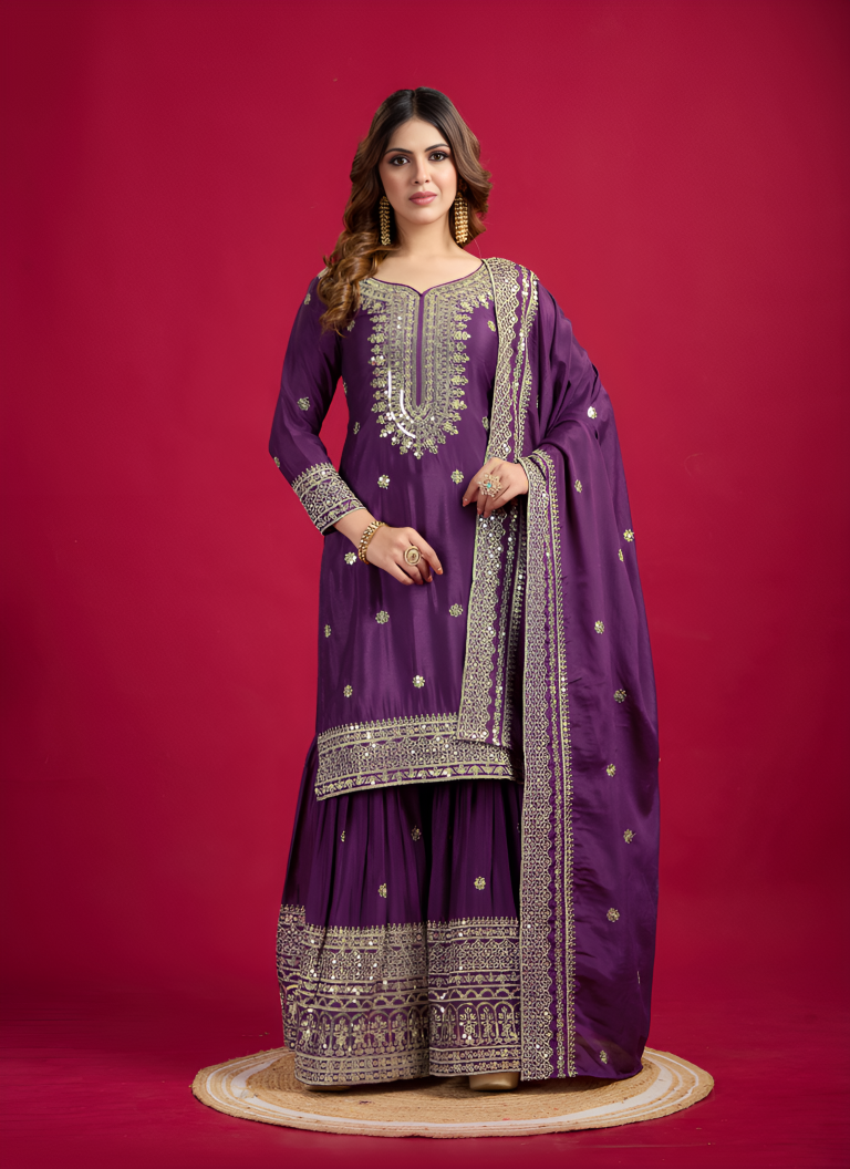 Aastha Fashion Purple Pure Heavy Chinnon Silk Festival Wear Suit