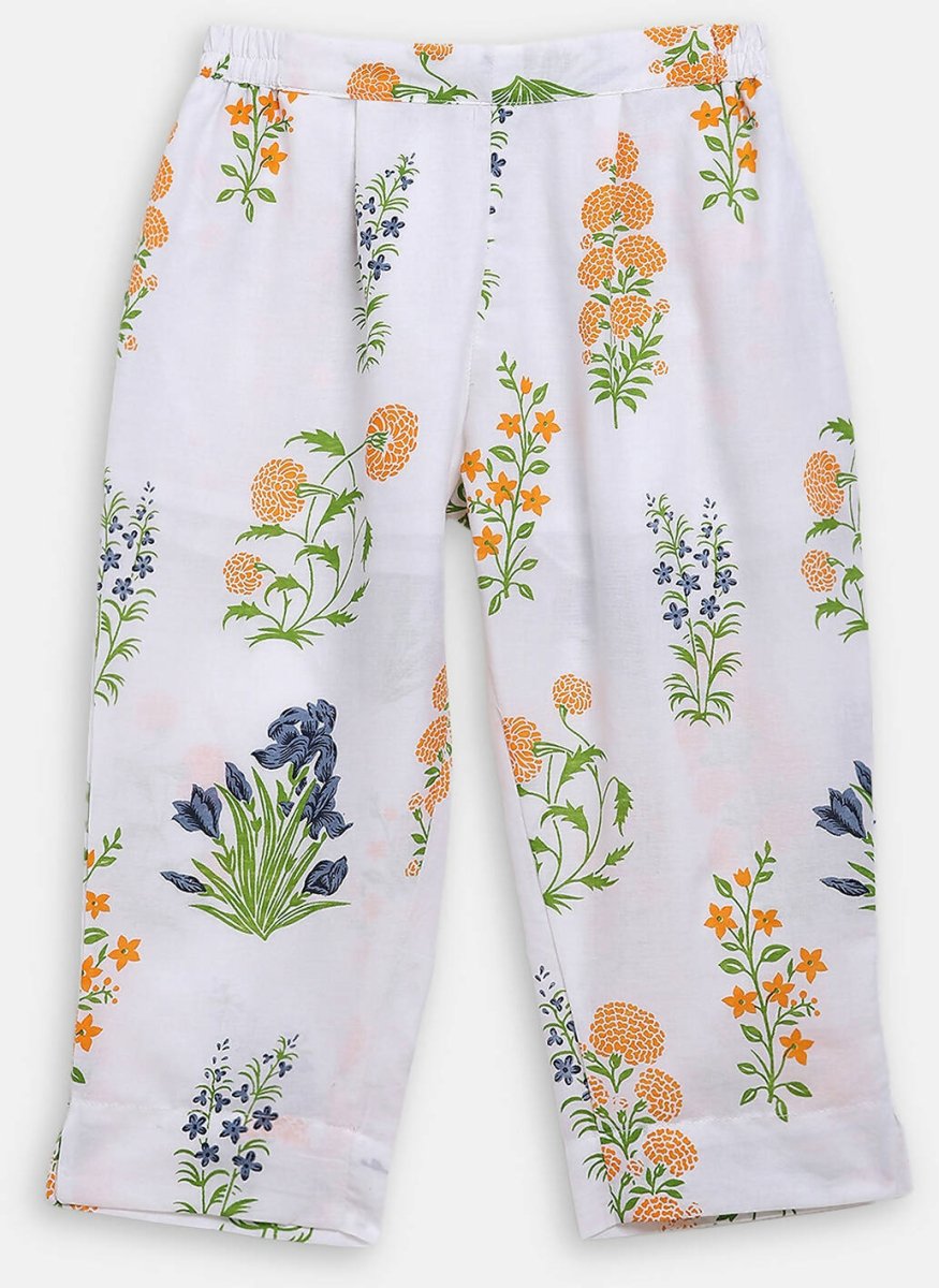 Ahalyaa White Cotton Straight Floral Printed Kids Kurta Pant Sets With Dupatta For Girls - Distacart