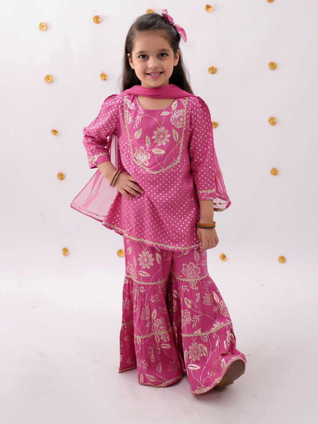 Lil Drama Khilkhilahat Pink Kurta Sharara With Dupatta Set For Girls