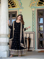 Thumbnail for Prazu Fashion Black Faux Georgette Embroidered Gown With Dupatta