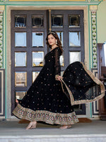 Thumbnail for Prazu Fashion Black Faux Georgette Embroidered Gown With Dupatta