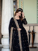 Thumbnail for Prazu Fashion Black Faux Georgette Embroidered Gown With Dupatta