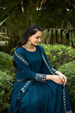 Thumbnail for Prazu Fashion Rama Blue Faux Georgette Embroidered Gown With Dupatta