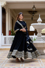 Thumbnail for Prazu Fashion Black Faux Georgette Embroidered Gown With Dupatta