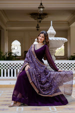 Thumbnail for Prazu Fashion Wine Faux Georgette Pearl Handwork Gown With Dupatta