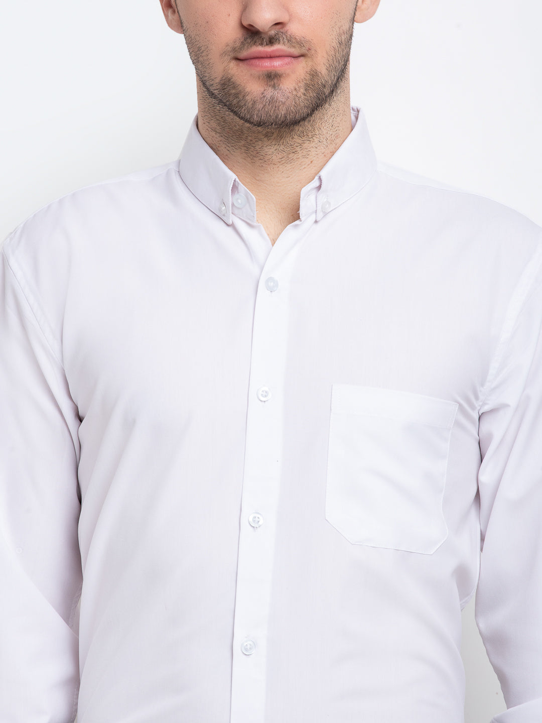 Jainish Men's Button Down Collar Cotton Formal Shirt - White - Distacart