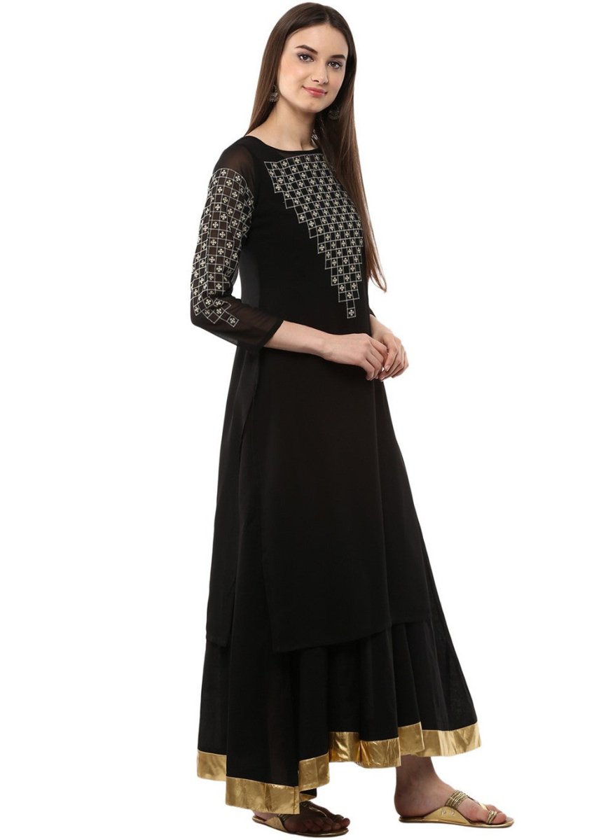 Ahalyaa Black Floor Length Double Layered Anarkali