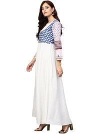 Thumbnail for Ahalyaa White And Blue Printed Flare Cotton Jacket Kurta For Women