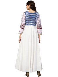 Thumbnail for Ahalyaa White And Blue Printed Flare Cotton Jacket Kurta For Women