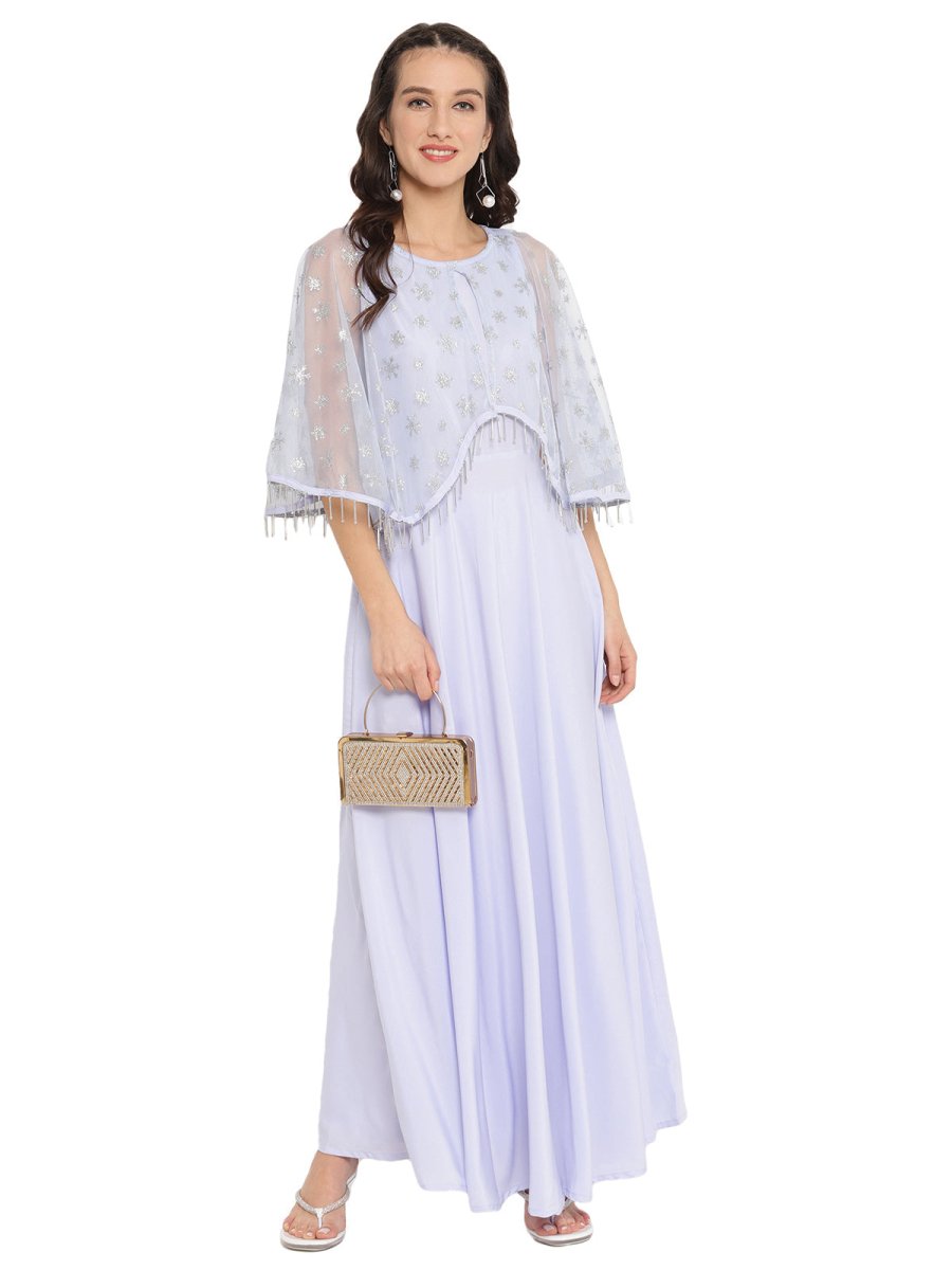 Ahalyaa Women Blue & Silver Printed Maxi Dress