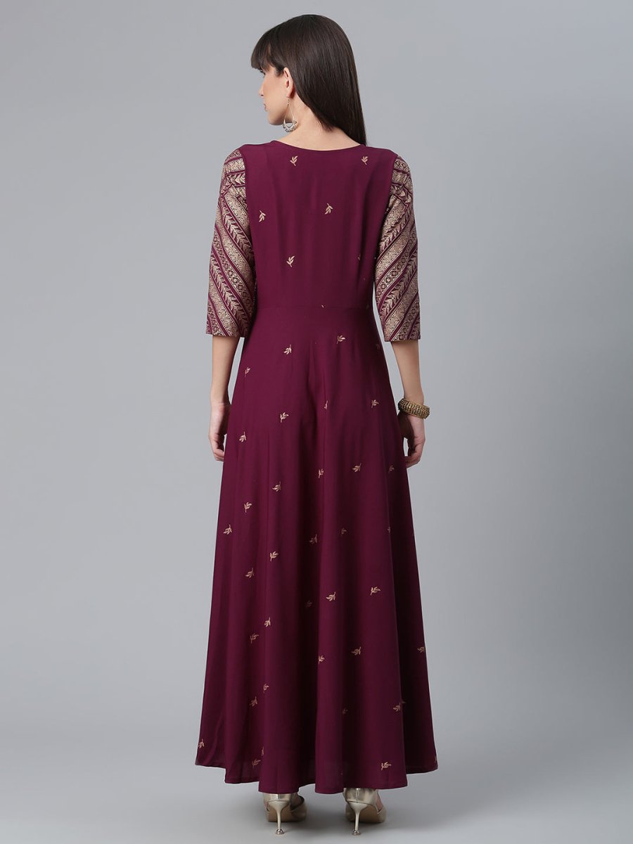 Ahalyaa Crepe Wine Glitter Print Kurta With Jacket - Distacart