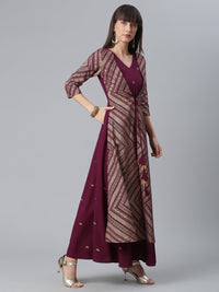Thumbnail for Ahalyaa Crepe Wine Glitter Print Kurta With Jacket - Distacart