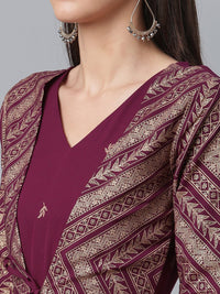 Thumbnail for Ahalyaa Crepe Wine Glitter Print Kurta With Jacket - Distacart