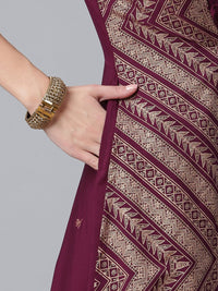 Thumbnail for Ahalyaa Crepe Wine Glitter Print Kurta With Jacket - Distacart