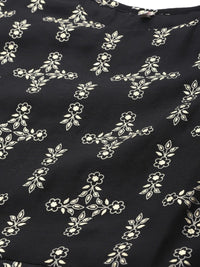 Thumbnail for Ahalyaa Women Black & Golden Foil Ethnic Moti Printed Floral Kurta With Dupatta