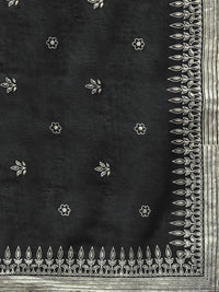 Thumbnail for Ahalyaa Women Black & Golden Foil Ethnic Moti Printed Floral Kurta With Dupatta