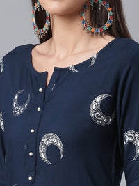 Thumbnail for Ahalyaa Women Navy Blue Printed Regular Kurta With Trousers & Dupatta