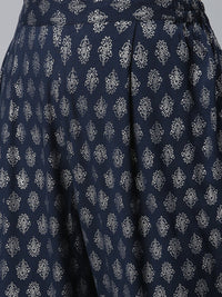 Thumbnail for Ahalyaa Women Navy Blue Printed Regular Kurta With Trousers & Dupatta