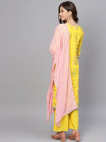 Thumbnail for Ahalyaa Women Yellow & Pink Printed Kurta with Palazzos & Dupatta