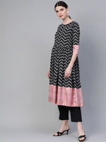 Thumbnail for Ahalyaa Women Black & White Polka Dots Chevron Khari Printed Kurta with Trousers & Dupatta