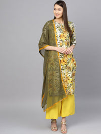 Thumbnail for Ahalyaa Yellow Printed Kurta Set For Women