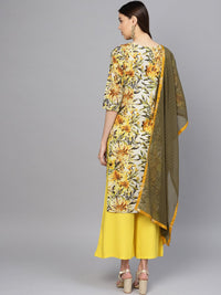 Thumbnail for Ahalyaa Yellow Printed Kurta Set For Women
