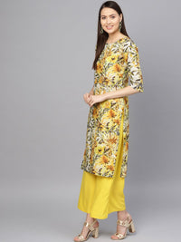 Thumbnail for Ahalyaa Yellow Printed Kurta Set For Women