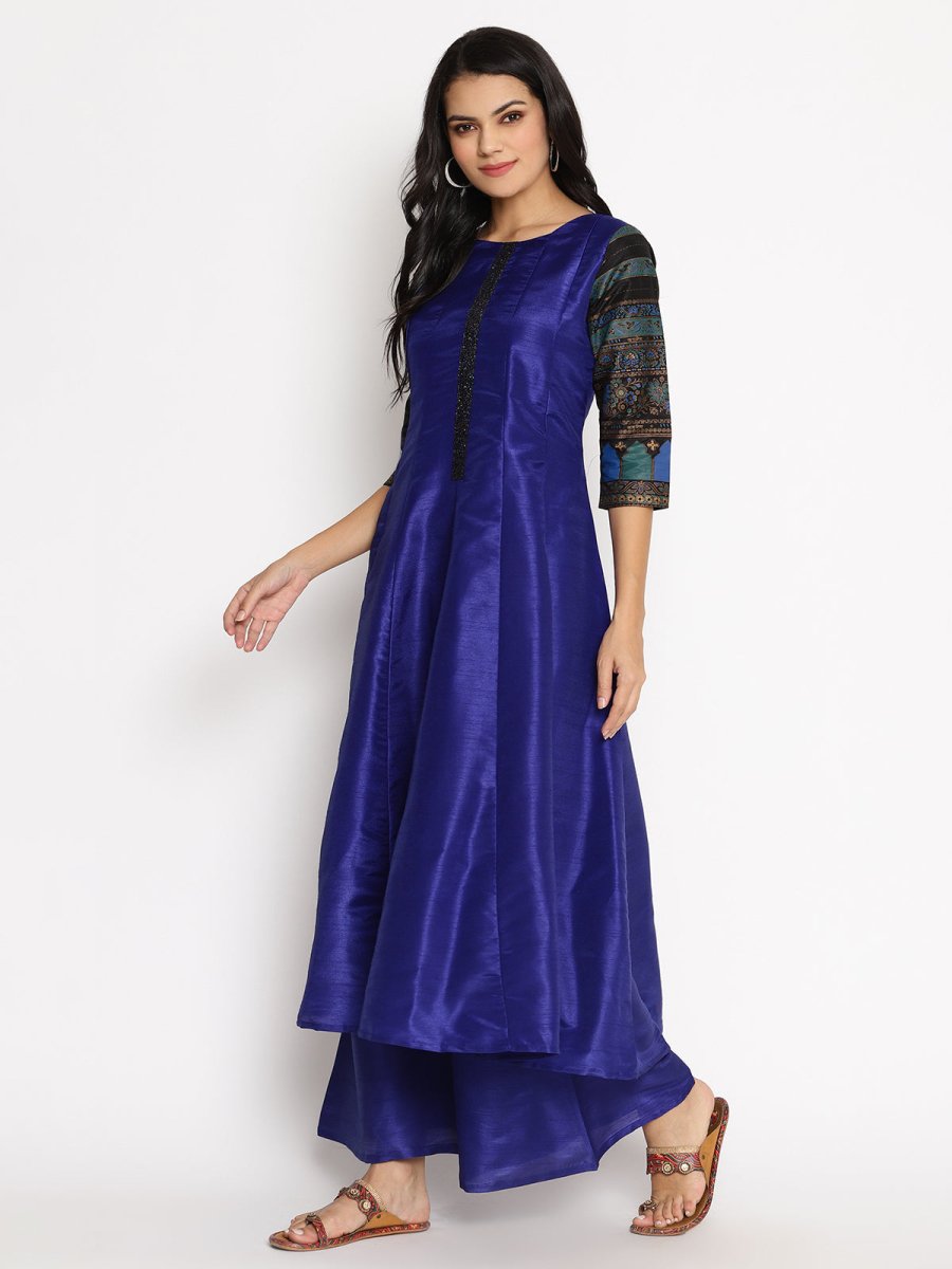 Ahalyaa Women Blue Solid Kurta With Palazzos & Dupatta