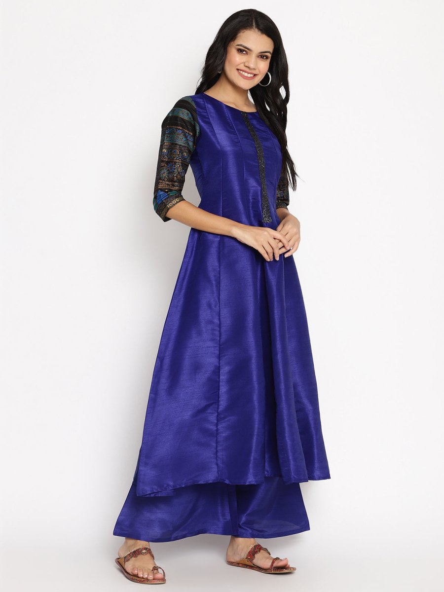 Ahalyaa Women Blue Solid Kurta With Palazzos & Dupatta