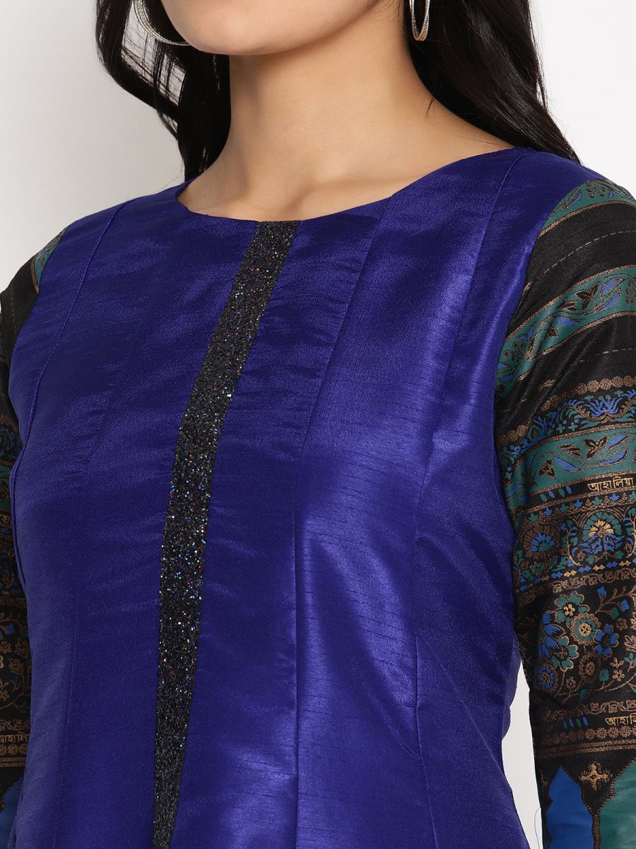Ahalyaa Women Blue Solid Kurta With Palazzos & Dupatta