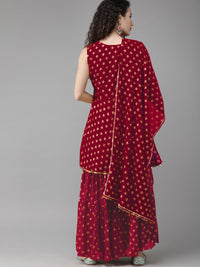 Thumbnail for Ahalyaa Women Maroon & Gold-Toned Printed Kurti With Sharara & Dupatta