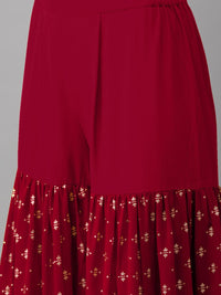 Thumbnail for Ahalyaa Women Maroon & Gold-Toned Printed Kurti With Sharara & Dupatta