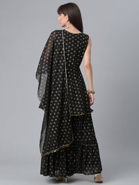 Thumbnail for Ahalyaa Women Black Ethnic Motifs Printed Empire Kurta With Sharara & Dupatta