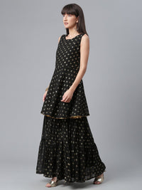 Thumbnail for Ahalyaa Women Black Ethnic Motifs Printed Empire Kurta With Sharara & Dupatta